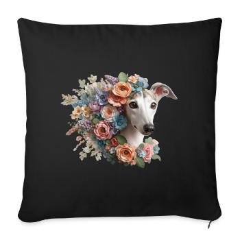 Flowers Galgo Heart No2 - Sofa pillowcase 17,3'' x 17,3'' (45 x 45 cm) - black - Front