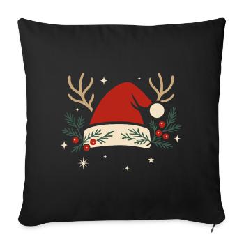 Chapeau de Noël avec bois et branches de sapin - Housse de coussin décorative 45 x 45 cm - noir - Devant