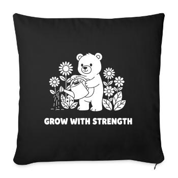 Bear watering flowers – strength growing - Sofa pillowcase 17,3'' x 17,3'' (45 x 45 cm) - black - Front