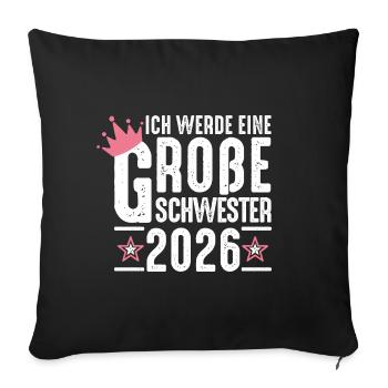 Je serai grande sœur grossesse 2026 - Housse de coussin décorative 45 x 45 cm - noir - Devant