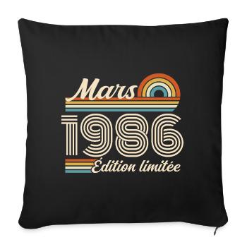 40e Cadeau d’anniversaire - Né en mars 1986 - Housse de coussin décorative 45 x 45 cm - noir - Devant