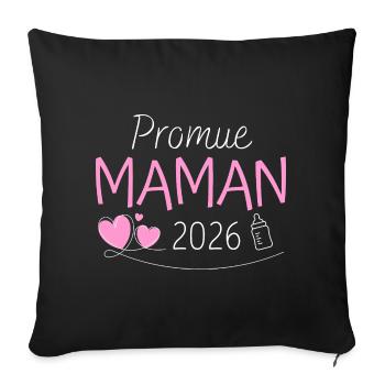 Promue Maman 2026 Cadeau grossesse naissance bébé - Housse de coussin décorative 45 x 45 cm - noir - Devant