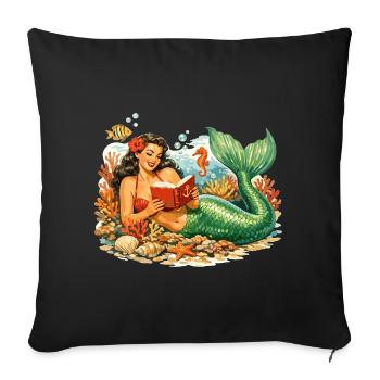 Pin-up rétro de sirène dans Coral Reef Reading - Housse de coussin décorative 45 x 45 cm - noir - Devant