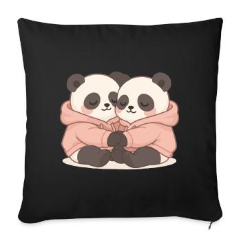 Câlins de pandas en sweat à capuche – Pastel Kawaii - Housse de coussin décorative 45 x 45 cm - noir - Devant