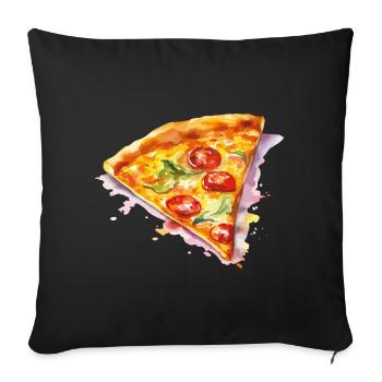 Tranche de pizza aquarelle - Housse de coussin décorative 45 x 45 cm - noir - Devant