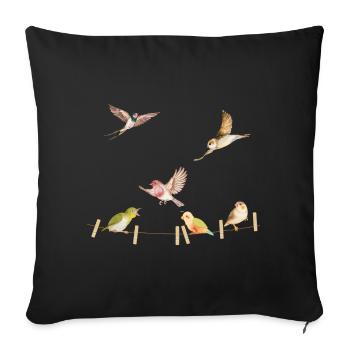 T-shirt d’oiseau drôle, aquarelle à imprimé animal - Housse de coussin décorative 45 x 45 cm - noir - Devant