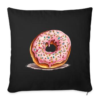Rosa Donut mit Streuseln - Sofakissenbezug 45 x 45 cm - Schwarz - Vorne