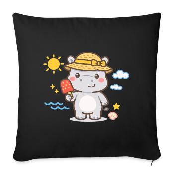 Hippopotame sur la plage avec un sorbet - Housse de coussin décorative 45 x 45 cm - noir - Devant