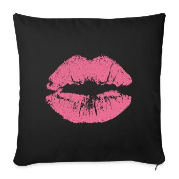 Bouche embrassante avec rouge à lèvres imprint rose - Housse de coussin décorative 45 x 45 cm - noir - Devant