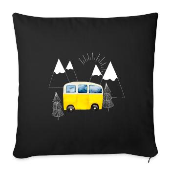 The yellow camping bus in the mountains - Sofa pillowcase 17,3'' x 17,3'' (45 x 45 cm) - black - Front