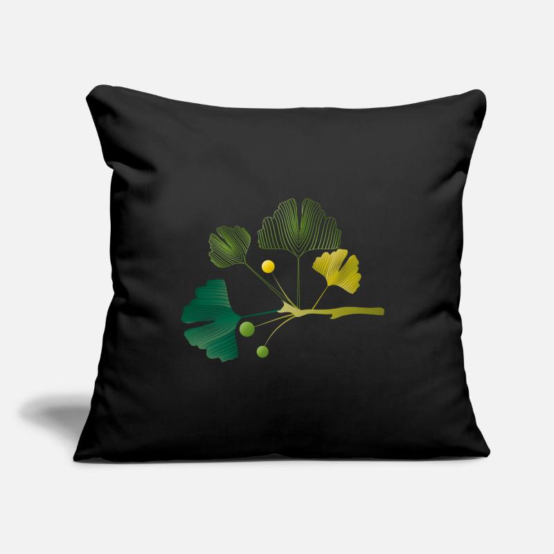 Branche de ginkgo faite de lignes de feuilles dans des tons verts doux Housse de coussin décorative 45 x 45 cm