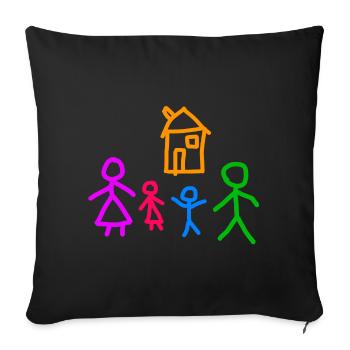 Children's picture family and house - Sofa pillowcase 17,3'' x 17,3'' (45 x 45 cm) - black - Front
