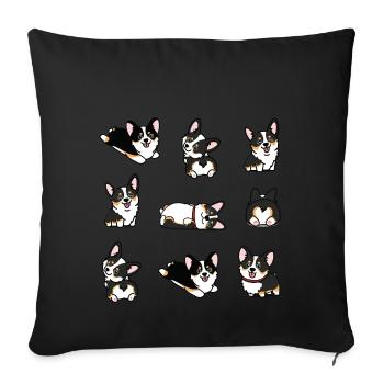 Kawaii Schwarz Tricolor Corgi - Sofakissenbezug 45 x 45 cm - Schwarz - Vorne
