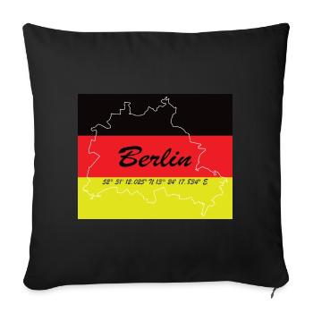 Berlin - Hauptstadt mit GPS-Koordinaten & Flagge - Sofakissenbezug 45 x 45 cm - Schwarz - Vorne