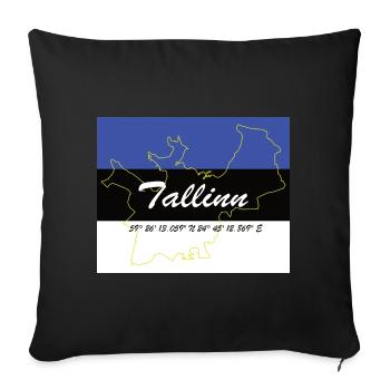 Tallinn - Hauptstadt mit GPS & Flagge - Sofakissenbezug 45 x 45 cm - Schwarz - Vorne