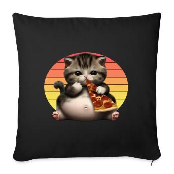 Chat amateur de pizza - Housse de coussin décorative 45 x 45 cm - noir - Devant