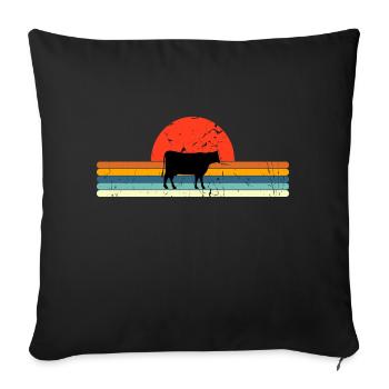 Design rétro de coucher de soleil vintage vache - Housse de coussin décorative 45 x 45 cm - noir - Devant