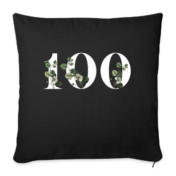 Numéro 100 floral vert - 100e anniversaire floral - Housse de coussin décorative 45 x 45 cm - noir - Devant
