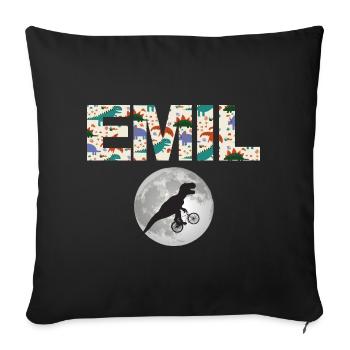 EMIL - Beautiful boy name with dinosaur - Sofa pillowcase 17,3'' x 17,3'' (45 x 45 cm) - black - Front