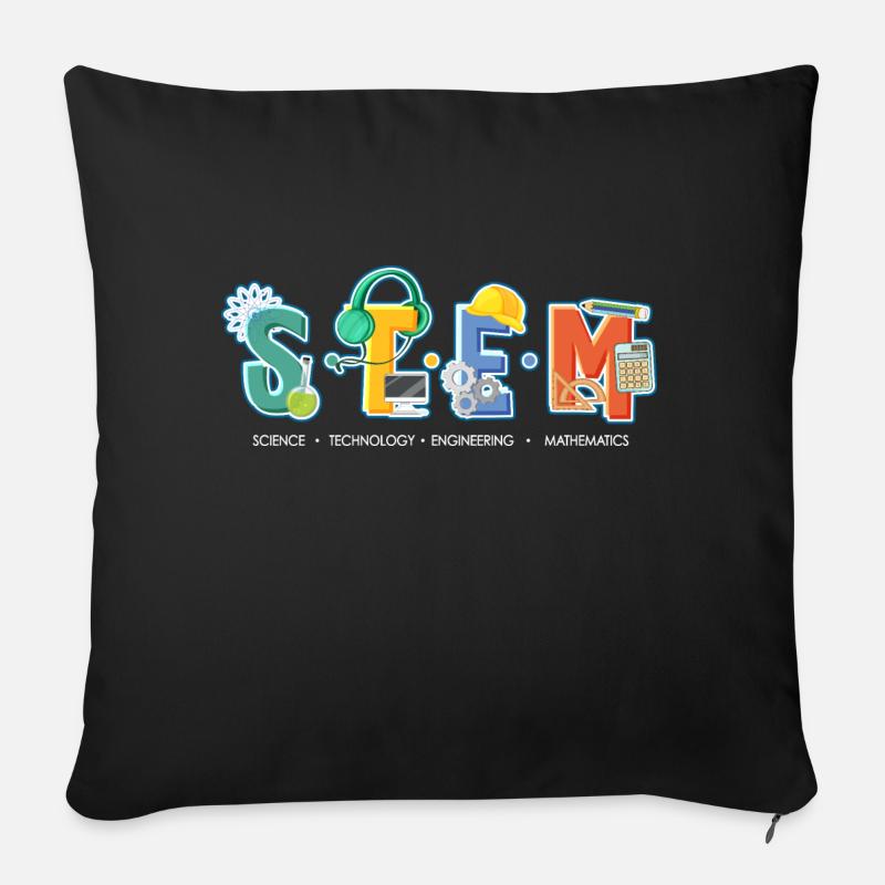 Sciences Technologie Ingénierie Mathématiques STEM - Housse de coussin décorative 45 x 45 cm - noir