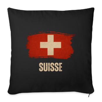 Drapeau grunge de la Suisse, fierté suisse - Housse de coussin décorative 45 x 45 cm - noir - Devant