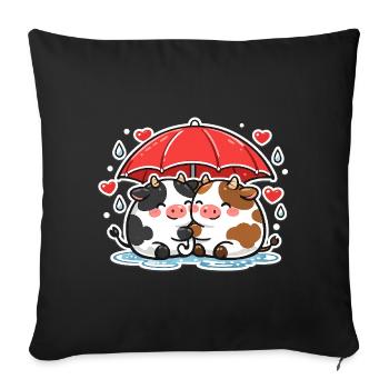 Cow duo under umbrella - Sofa pillowcase 17,3'' x 17,3'' (45 x 45 cm) - black - Front