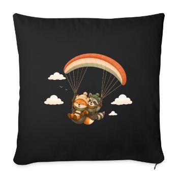 Tandem Flight Fox Raccoon Cartoon - Sofa pillowcase 17,3'' x 17,3'' (45 x 45 cm) - black - Front