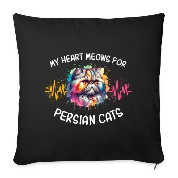 Ligne du cœur du chat perse - Housse de coussin décorative 45 x 45 cm - noir - Devant