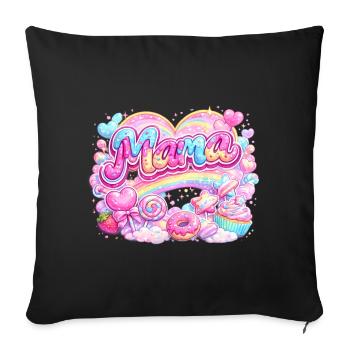 Mama Candy and Rainbow | Mom Gift - Sofa pillowcase 17,3'' x 17,3'' (45 x 45 cm) - black - Front