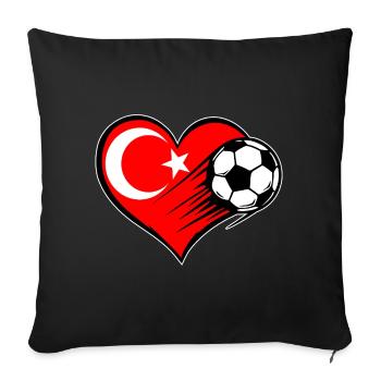 Football drapeau turc avec cœur - Housse de coussin décorative 45 x 45 cm - noir - Devant