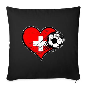 Flag football suisse avec cœur utilisé - Housse de coussin décorative 45 x 45 cm - noir - Devant