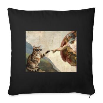 Cat Slaps God's Hand Funny Cats Meme - Sofa pillowcase 17,3'' x 17,3'' (45 x 45 cm) - black - Front