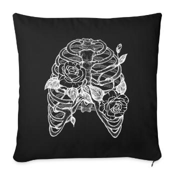 Squelette et roses - Housse de coussin décorative 45 x 45 cm - noir - Devant