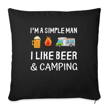Homme simple bière feu de camp camping campeur - Housse de coussin décorative 45 x 45 cm - noir - Devant