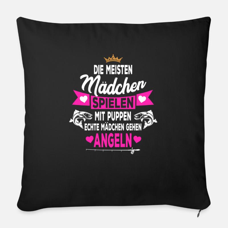 Echte Mädchen gehen Angeln Angler Papa - Sofakissenbezug 45 x 45 cm - Schwarz
