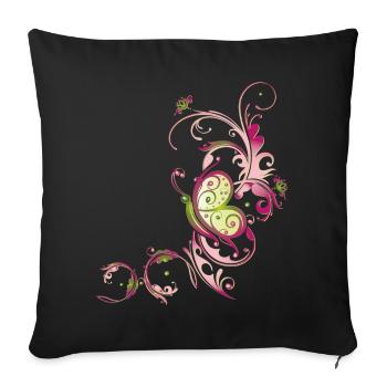 Florale Ranke mit Blumen und Schmetterling - Housse de coussin décorative 45 x 45 cm - noir - Devant
