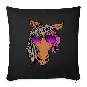 Pferdekopf Zeichnung mit Sonnenbrille - Sofakissenbezug 45 x 45 cm - Schwarz - Vorne