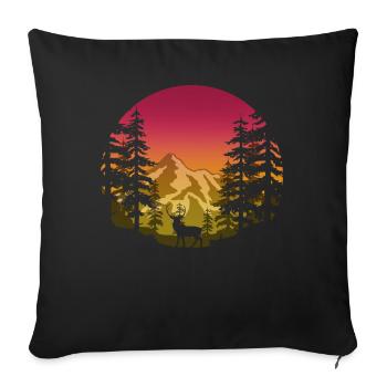 Cerf dans la forêt (rond / rose-jaune) - Housse de coussin décorative 45 x 45 cm - noir - Devant
