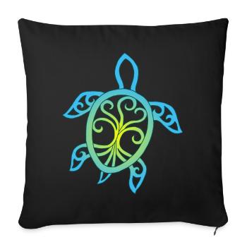 Symbole de tortue marine bleue et jaune - Housse de coussin décorative 45 x 45 cm - noir - Devant