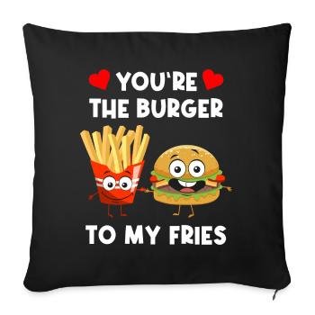 Burger Fries Love Heart Funny Humor Fast Food - Sofa pillowcase 17,3'' x 17,3'' (45 x 45 cm) - black - Front