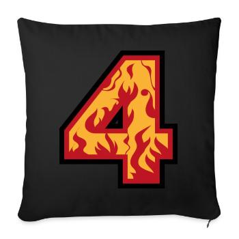Nummer vier mit Flammen - Zahl 4 mit Feuer 🔥 - Sofakissenbezug 45 x 45 cm - Schwarz - Vorne