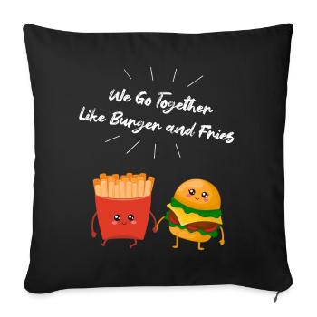 Burger & Fries Couple Cadeau pour les amateurs de frites - Housse de coussin décorative 45 x 45 cm - noir - Devant