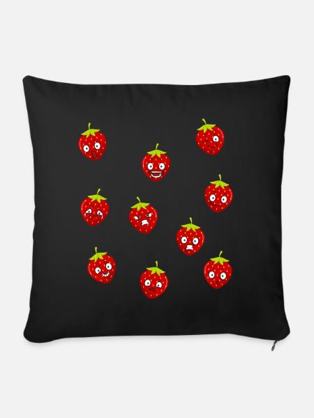 Erdbeere - Sofakissenbezug 45 x 45 cm - Schwarz