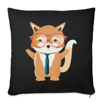 Enchanteur petit renard avec lunettes et cravate - Housse de coussin décorative 45 x 45 cm - noir - Devant
