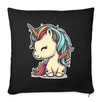 Licorne colorée douce mignonne bande dessinée bande dessinée - Housse de coussin décorative 45 x 45 cm - noir - Devant