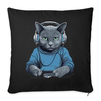 Musician Russian Blue Cat Headphones Cat Music - Sofa pillowcase 17,3'' x 17,3'' (45 x 45 cm) - black - Front