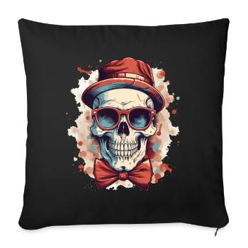 Skull Skull Hat Lunettes de soleil Noeud papillon - Housse de coussin décorative 45 x 45 cm - noir - Devant