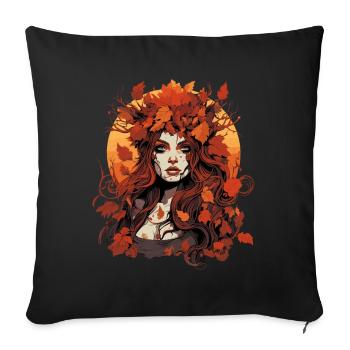 Beautiful woman with autumn foliage - Sofa pillowcase 17,3'' x 17,3'' (45 x 45 cm) - black - Front