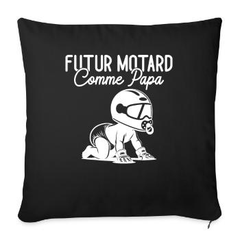 Futur Motard Comme Papa Cadeau Humour Moto - Housse de coussin décorative 45 x 45 cm - noir - Devant