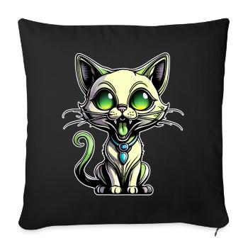 Chat extraterrestre vert mignon - Housse de coussin décorative 45 x 45 cm - noir - Devant